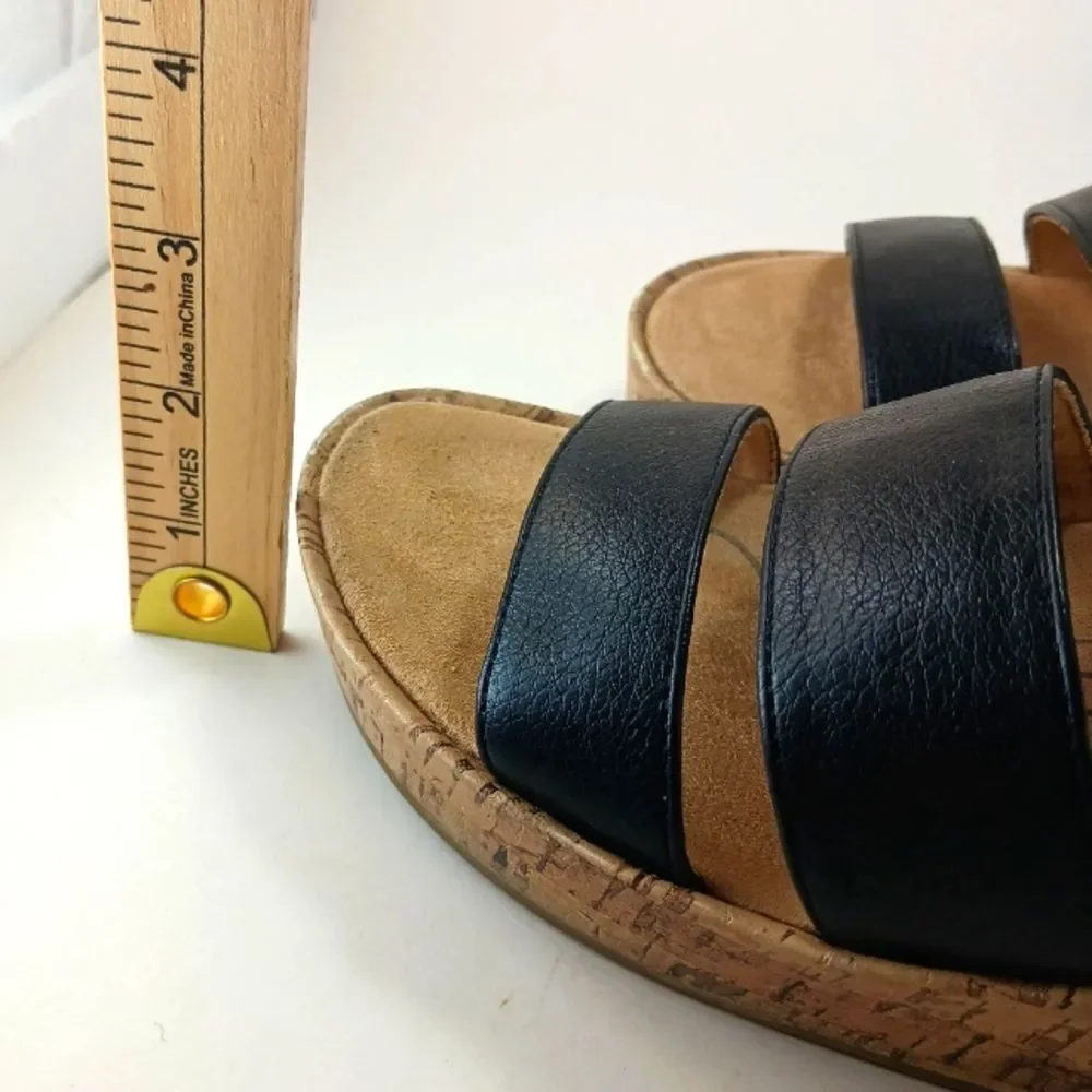 Life Stride Wyonna Low Profile Cork Wedge 3 Band Active Arch Black Womans 9.5.